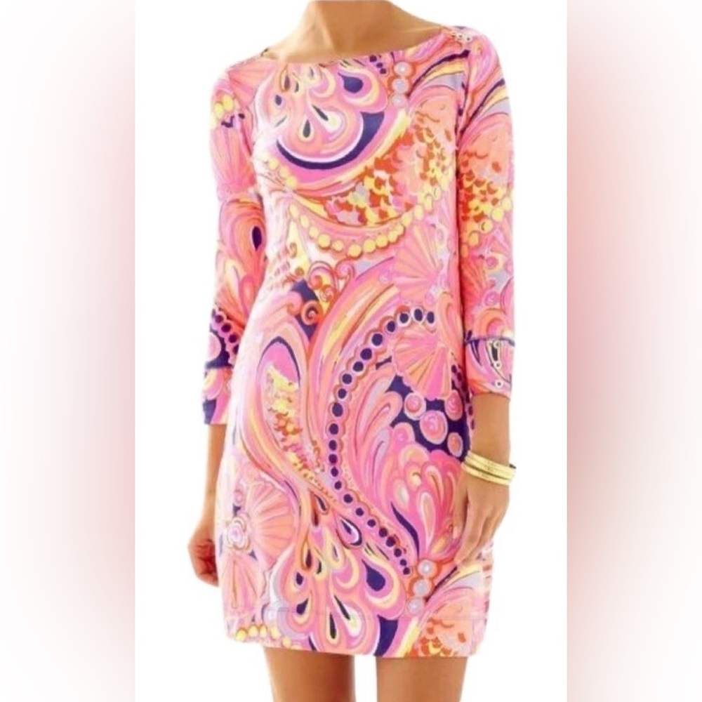 LILLY PULITZER Sophie Multi-Reef Retreat  3/4 Sleeves Shift Style Dress Size:Med